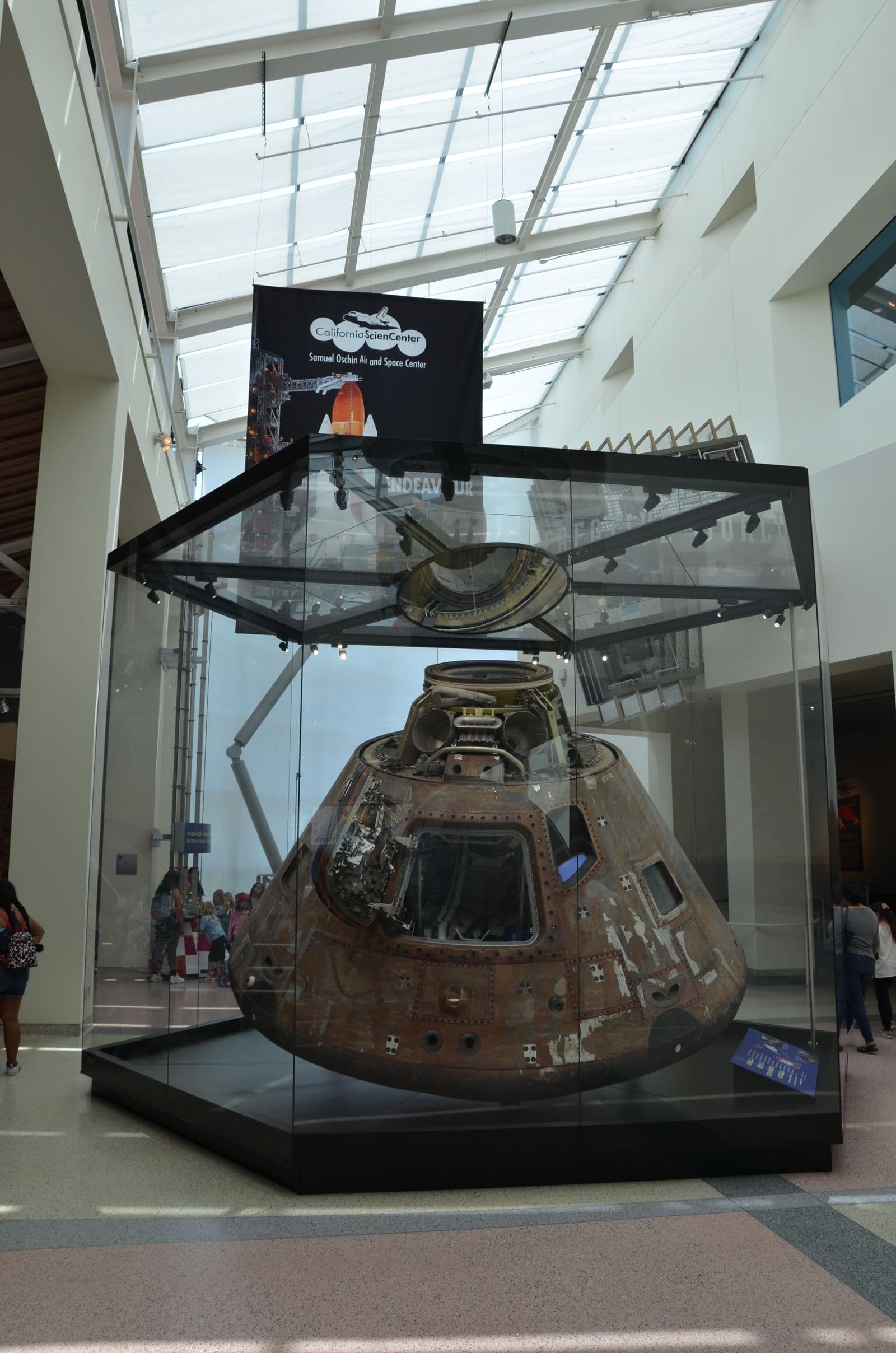 An Apollo command and service module on display at the California Science Center