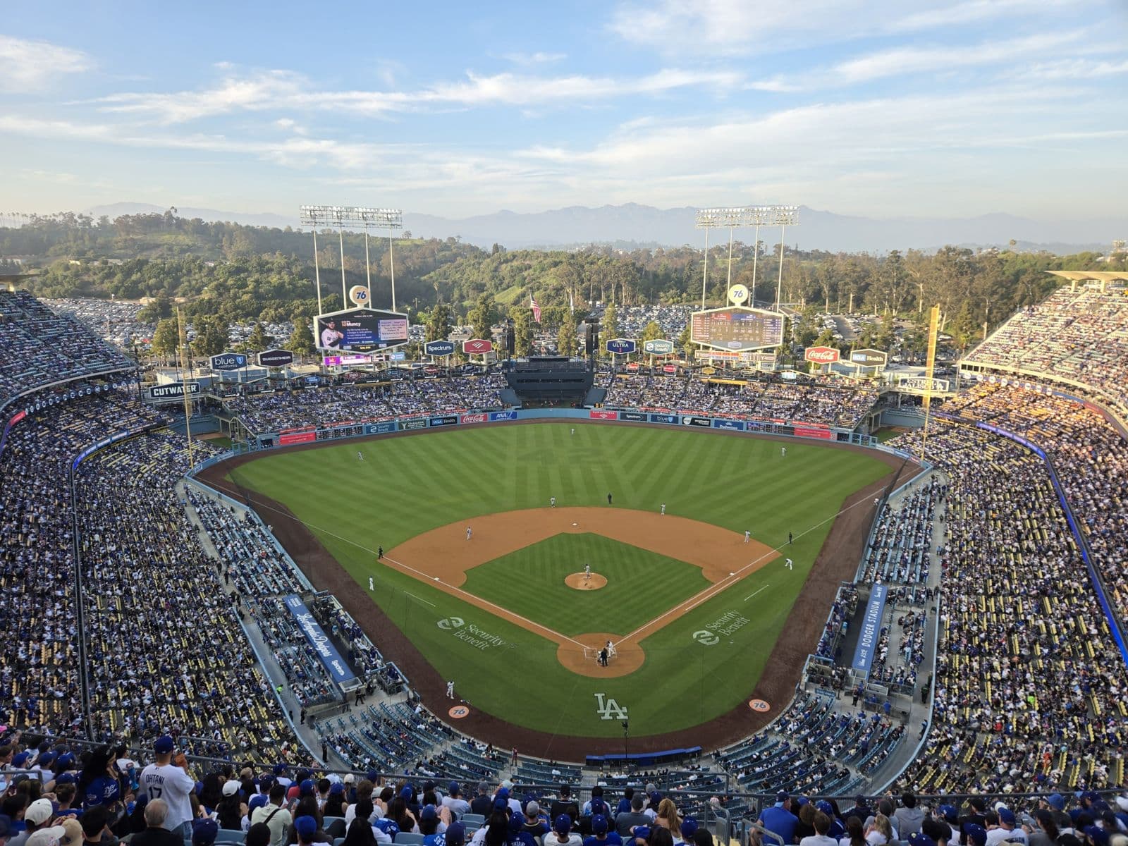 Dodger Stadium and Chavez Ravine during a game