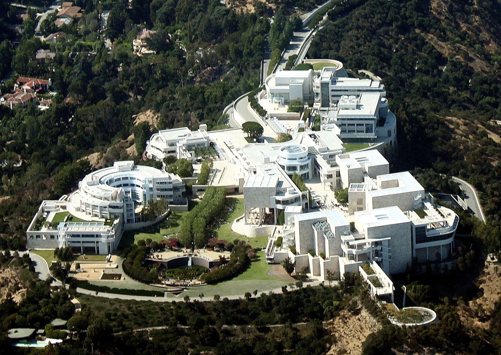 Aerial view of the Getty Center on its hilltop