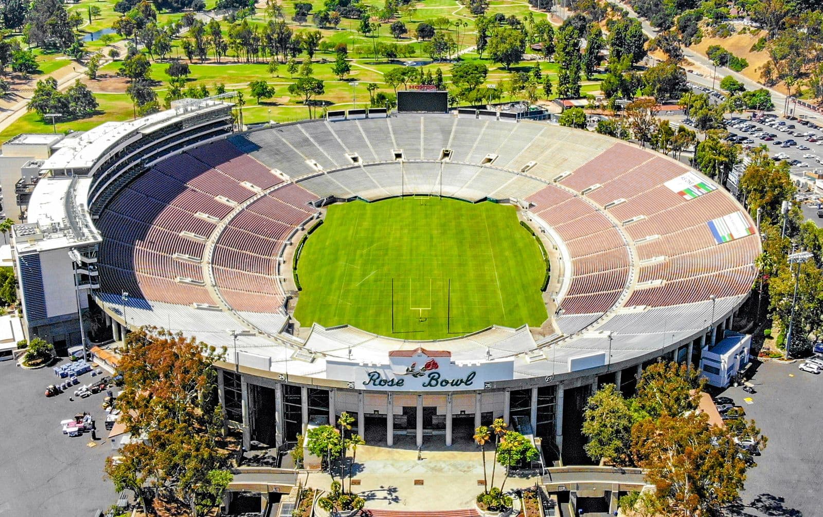 Aerial view of the Rose Bowl stadium in Pasadena