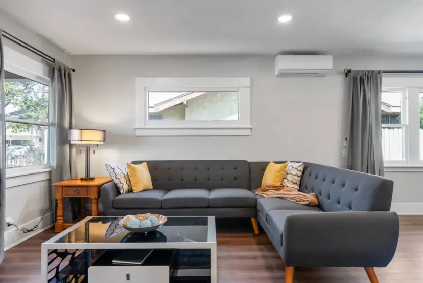 Living room with a charcoal sectional