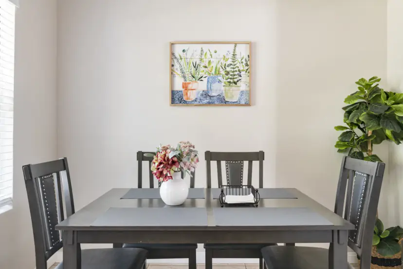 Dining table with a floral centerpiece