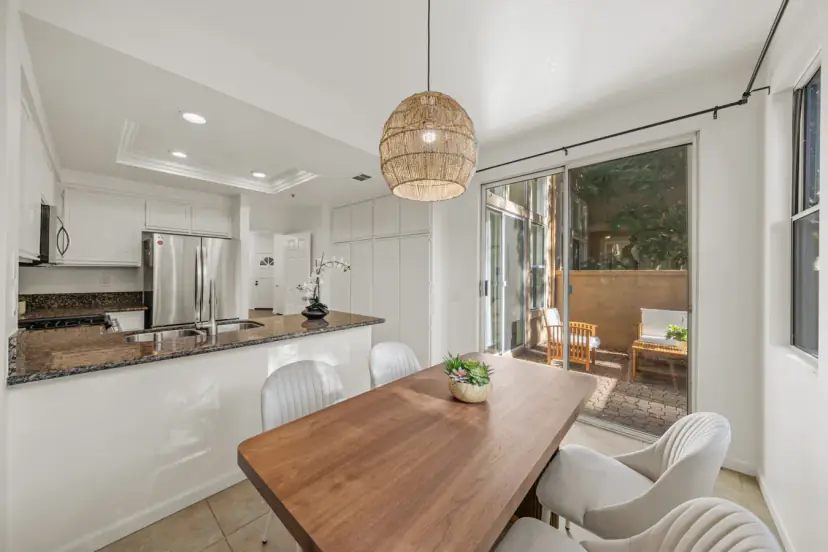 Breakfast table by sliding doors to the patio