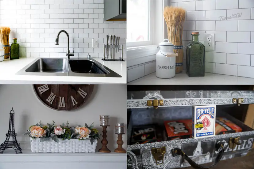 Kitchen sink, counter decor and board games
