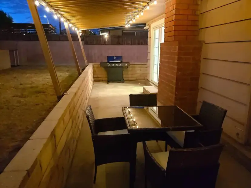 Patio at night under string lights