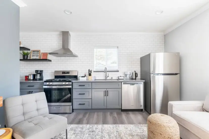 Living area and kitchen