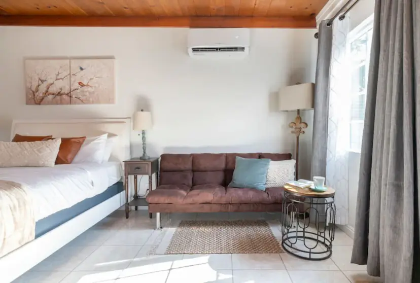 Bed and futon sofa in the studio
