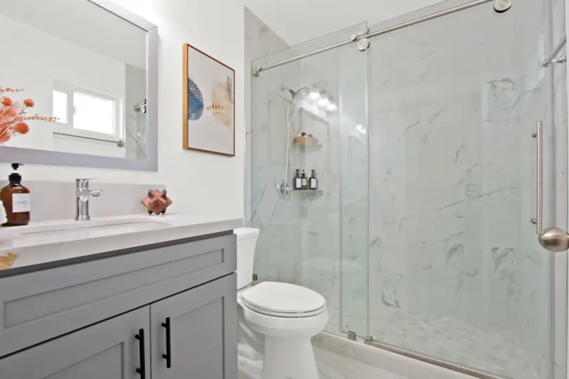 Bathroom with a sliding glass shower