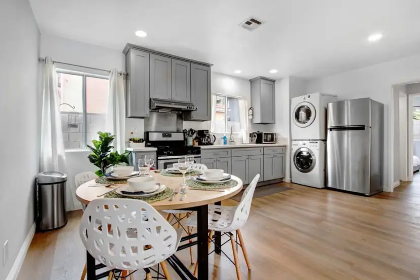 Round dining table beside the kitchen