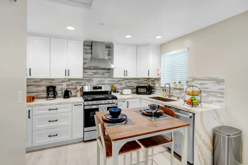 Kitchen and dining table from the living room