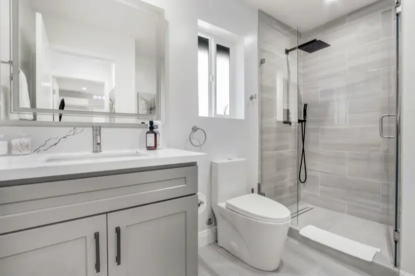 Bathroom with a glass walk-in shower