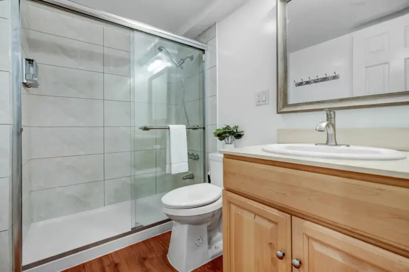 Bathroom with a glass walk-in shower