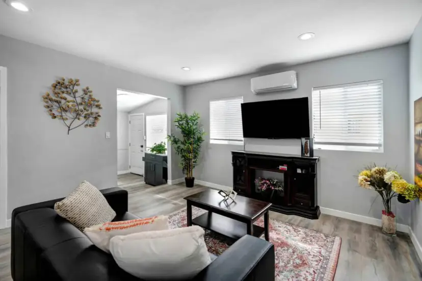 Living room with an electric fireplace TV stand